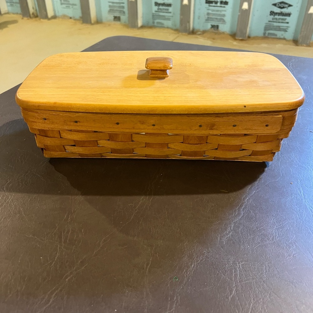 Longaberger Tan Woven Basket with Lid